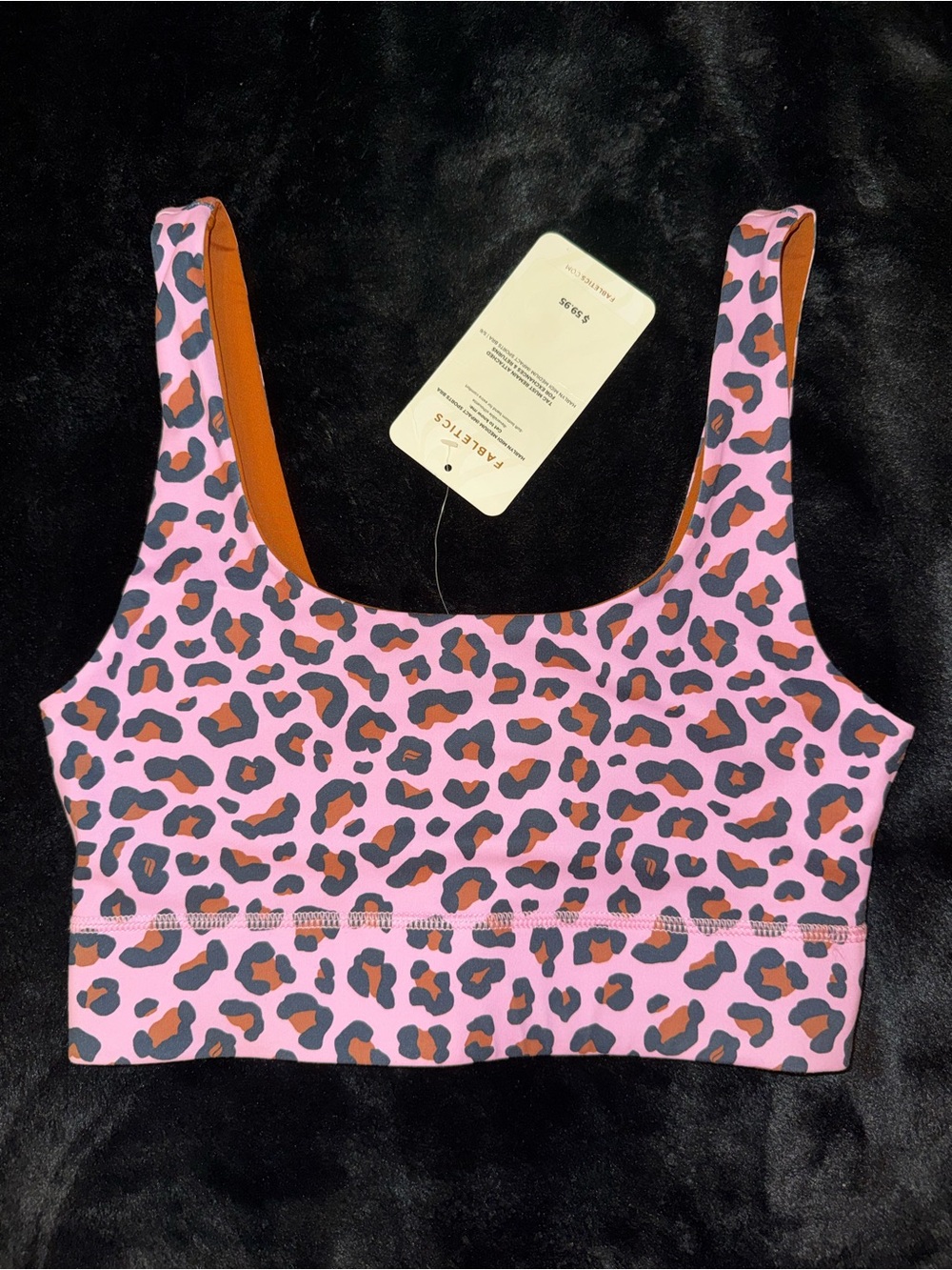 Fabletics Pink Leopard Sports Bra with Orange Lining